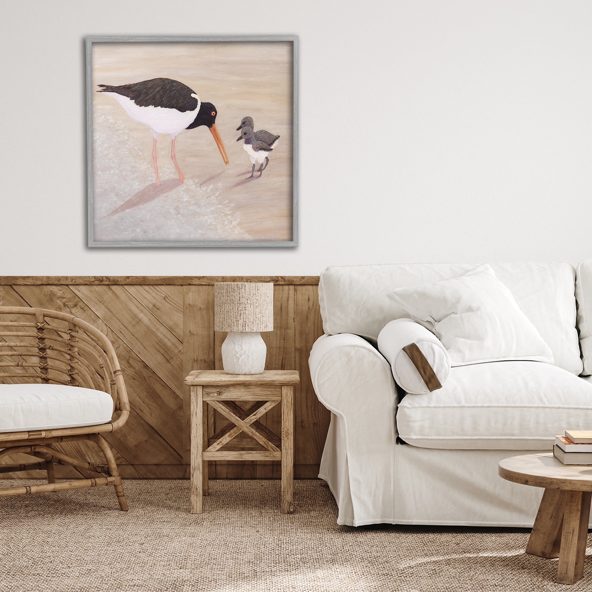 Stupell Industries American Oyster Catcher & Chicks Gray Framed Giclee Art, design by Barbara Fallenbaum