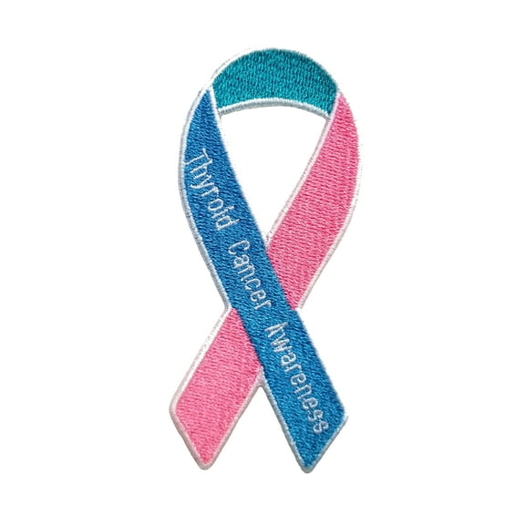 Awareness Ribbon Thyroid Cancer Embroidered Sew/Iron On Patch 3.75" x 1.6"