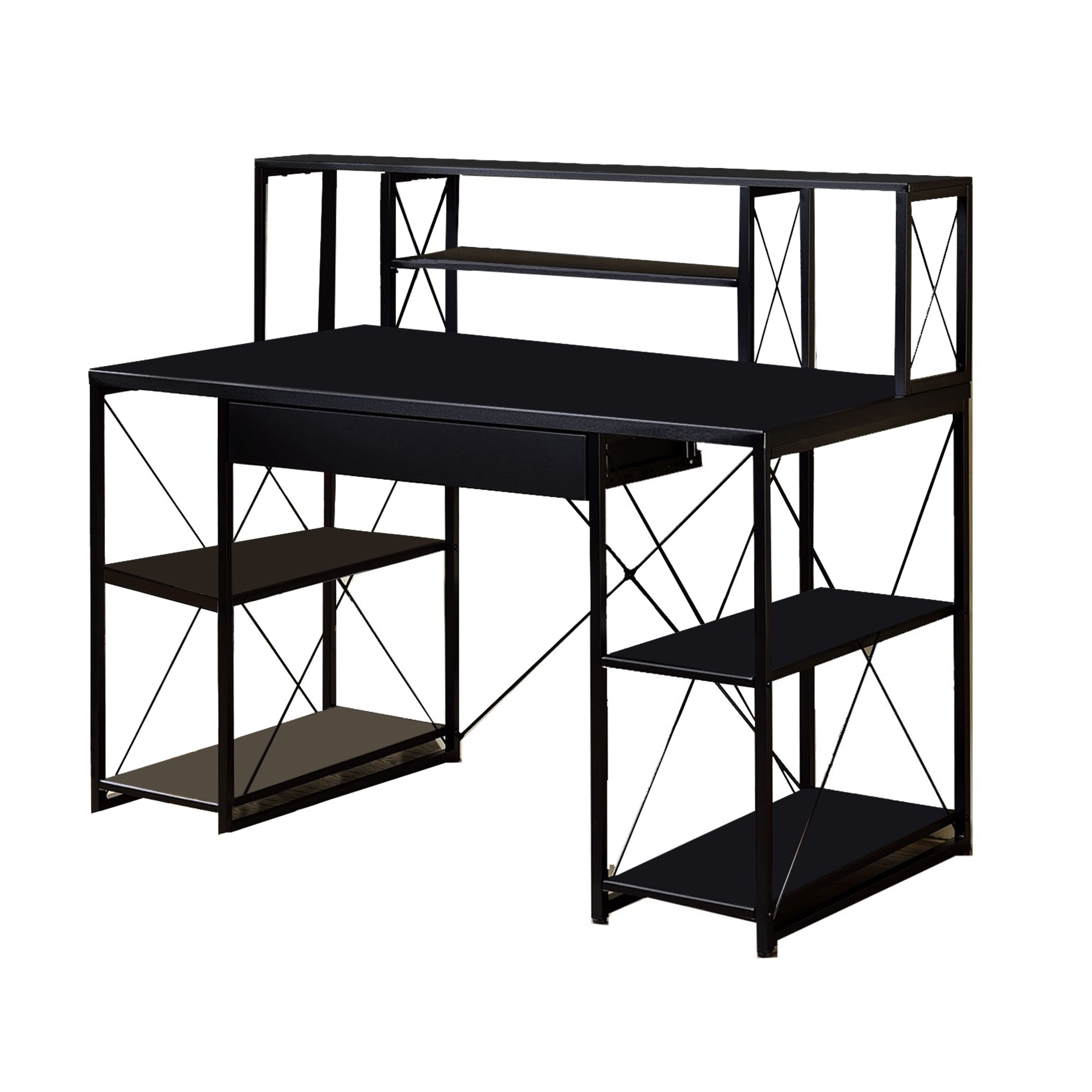 Industrial Style Desk with 4 Open Selves and Bookcase Hutch, Black ...