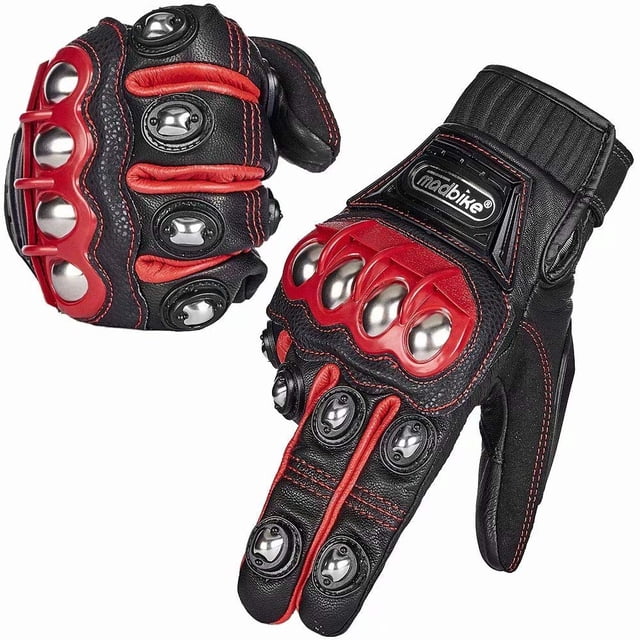 Guantes ILM, aleación de acero, piel, nudillos duros, pantalla táctil, color rojo L