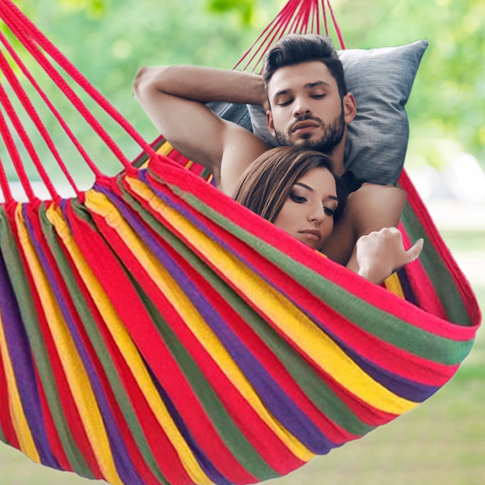 Kabnic Brazilian Double Hammock for 2 People, Extra Large 660lbs Capacity, Canvas Cotton Hammock for Camping, Patio, Porch, Garden, Backyard - Includes Travel Bag & Tree Straps