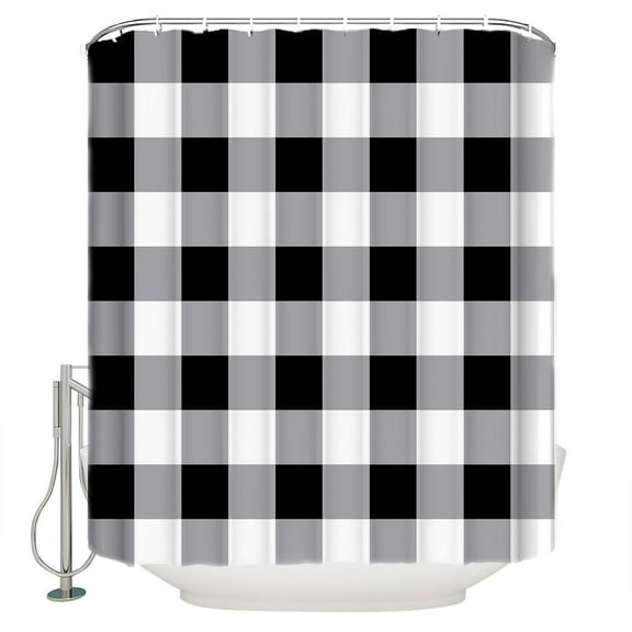 Vintage Farmhouse Shower Curtain, 48" x 72", Black White Buffalo Check Plaid Waterproof Bathroom Curtain Washable Shower Curtain Set with 12 Hooks