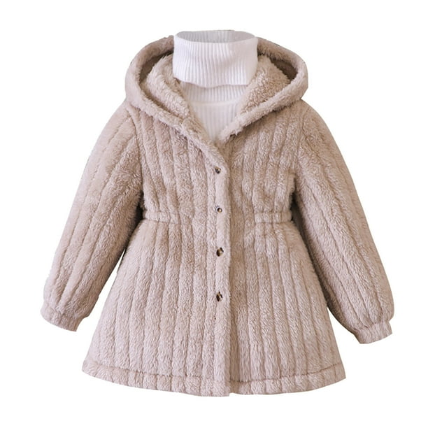Gibobby Grandes NiñosChaqueta con capucha a de viento de invierno para niñas pequeñas Chaqueta de abrigo de lana cálida para niños(Caqui, 18-24 Meses)