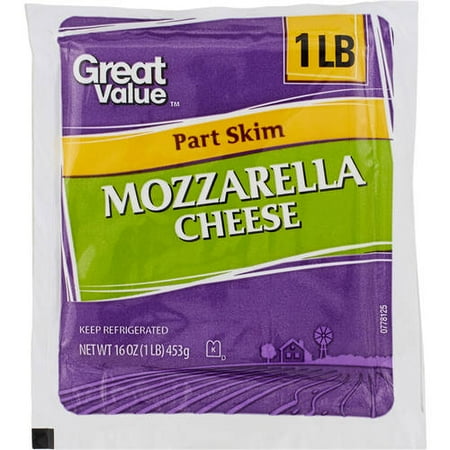 Great Value Part Skim Mozzarella Cheese, 1 lb - Walmart.com