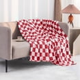 thumbnail image 2 of Throw Blankets Flannel Blanket with Checkerboard Grid Pattern Soft Throw Blanket for Couch, Bed, Sofa Luxurious Warm and Cozy for All Seasons (Red, 50"x60"), 2 of 6