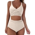 thumbnail image 2 of Baqcunre Swim Suits for Women 2024, Women's Water Ripple Fabric Solid Color High Waist Split Swimsuit, Tankini Swimsuits for Women, Bikini Sets for Women White 2XL, 2 of 7