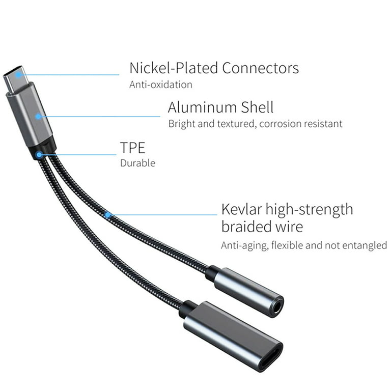 USB C to 3.5mm Headphone and Charger Adapter,2 in 1 USB C PD 3.0