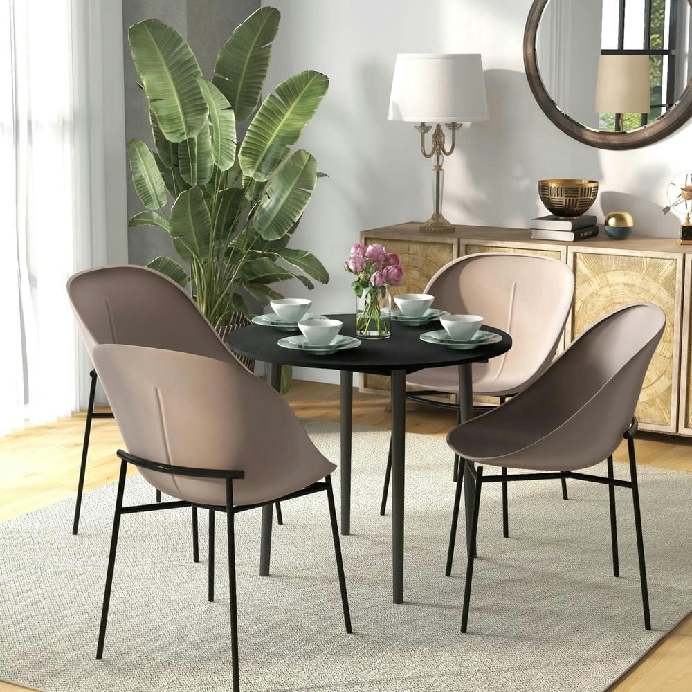 GVN Folding Dining Table, Round Drop Leaf Kitchen Table for Small Spaces with Wood Legs, Black