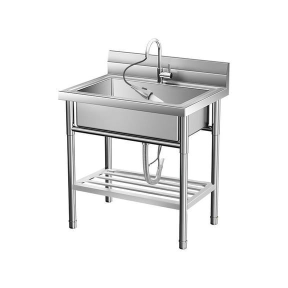 Stainless Steel Commercial Utility Sink,Free Standing Single Bowl Pull-Down Faucet Heavy Duty Sink for Restaurant Bar Laundry - Hot & Cold Water Indoor & Outdoor