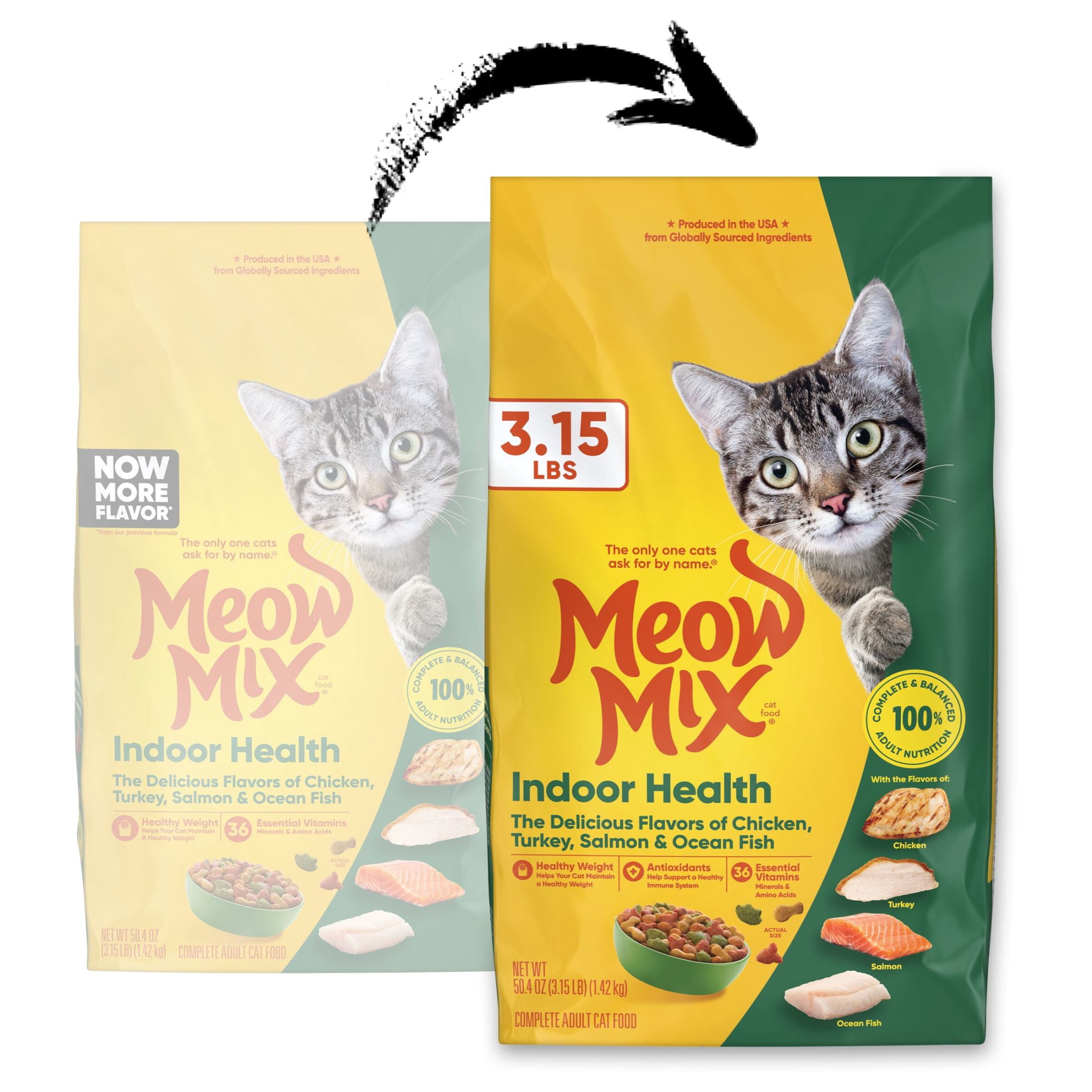 (2 pack) Meow Mix Indoor Health Dry Cat Food for Adult Cats, 3.15 lb. Bag