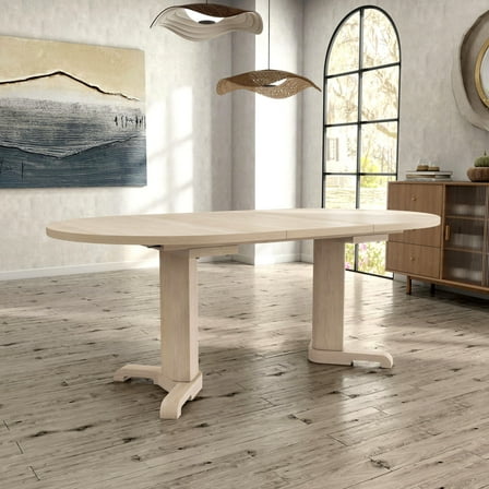 Furniture of America Winsto 78" Oval Extendable Indoor Dining Table, White Oak