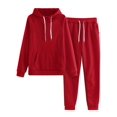 thumbnail image 3 of Conjunto Informal Sólido De Dos Piezas, Sudadera Con Capucha Con Bolsillo De Canguro Y Pantalones Con Cordón, Ropa De Mujer, 3 of 4
