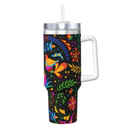 

Sikiie Mexican Flower Traditional1 Insulated Stainless Water Bottle Lid Travel Mug Cup Insulated Tumblers Cup 40oz Ice Bully With Handle