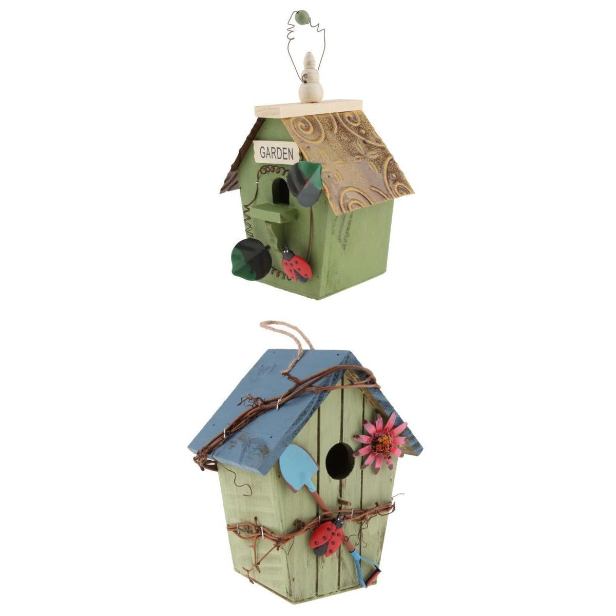4X Wooden Bird House Garden Nursery Decorative Birds Nest Outdoor Birdhouse New 