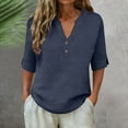 thumbnail image 6 of Yteetum Women's Cotton Linen Short Sleeve Shirts Oversized V Neck Button Up T Shirts Summer Tops for Women Casual Solid Loose Tees Blouses, 6 of 8