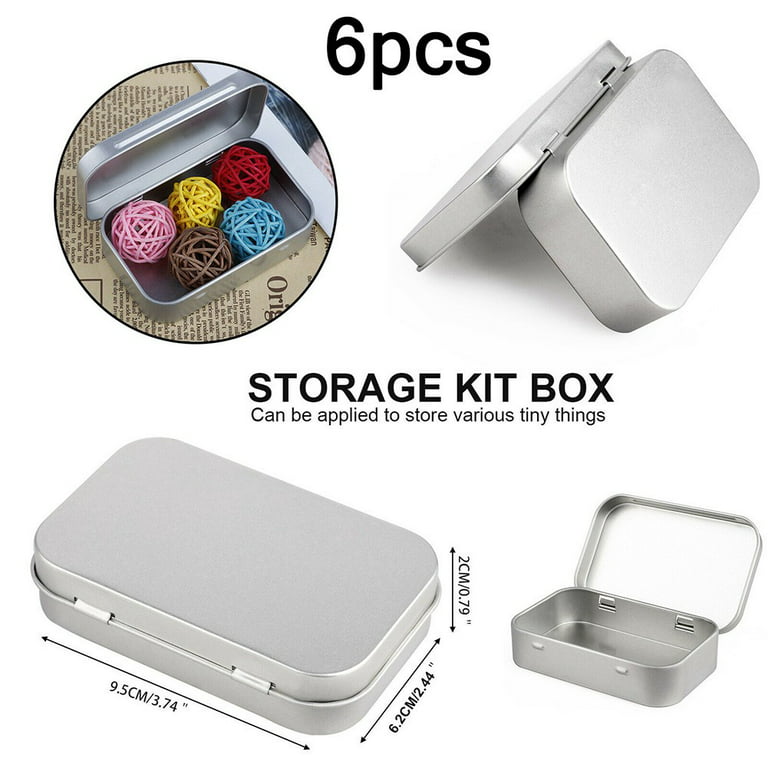 Elesunory 6Pcs Metal Rectangular Tin Metal Hinged Lid, Mini Portable Small  Storage Container Tin Box, Metal Box with Hinged Lid for Home or Outdoor
