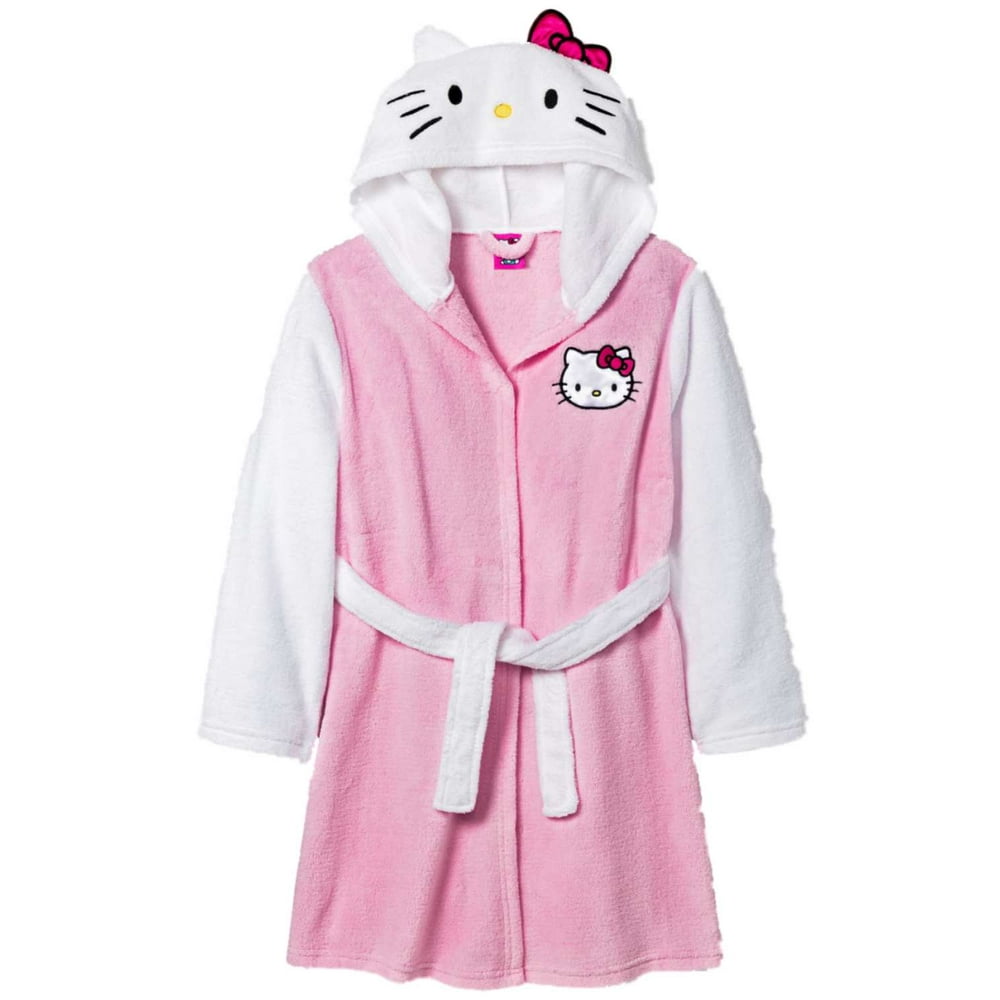 Hello Kitty Girls Plush Pink & White Hello Kitty Bath Robe Cat