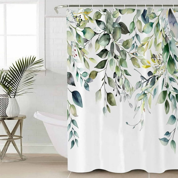 Eucalyptus Leaves Bathroom Curtain 78 Inch Shower Curtain with Hooks, Watercolor Weeping Teal Botanical Waterproof Polyester Bath Curtain Washable Bathtub Curtain 54''x 78''