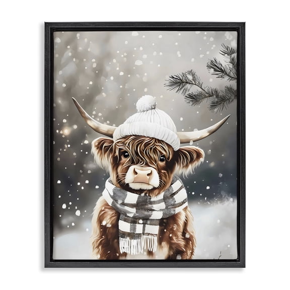 Stupell Industries Farmhouse Cozy Winter Highland Calf Black Floating Frame Canvas Art, 17 x 21, by Arlington Prints