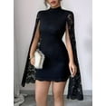 thumbnail image 6 of Women'S Lace Mini Dress Elegant Floral Mesh Long Sleeve Square Neck Dresses Party Cocktail Formal Evening Gown Black S, 6 of 9