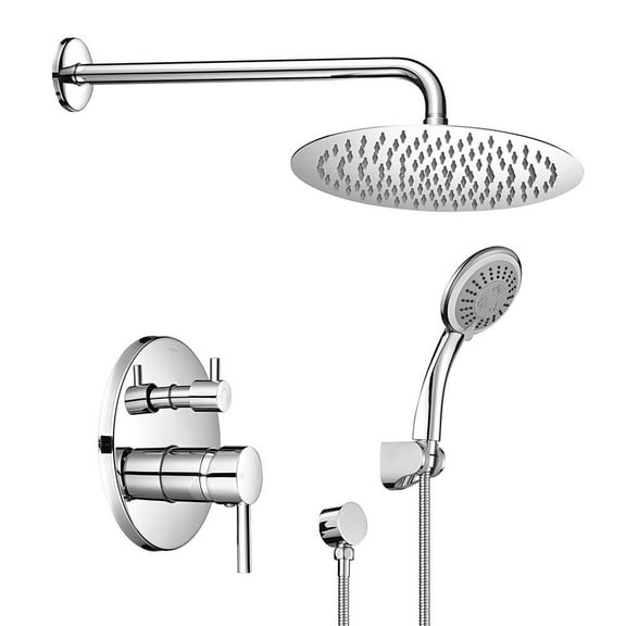 Aquaterior Shower Faucet Set Wall Mount Concealed Mixer Round Rain Shower Chrome
