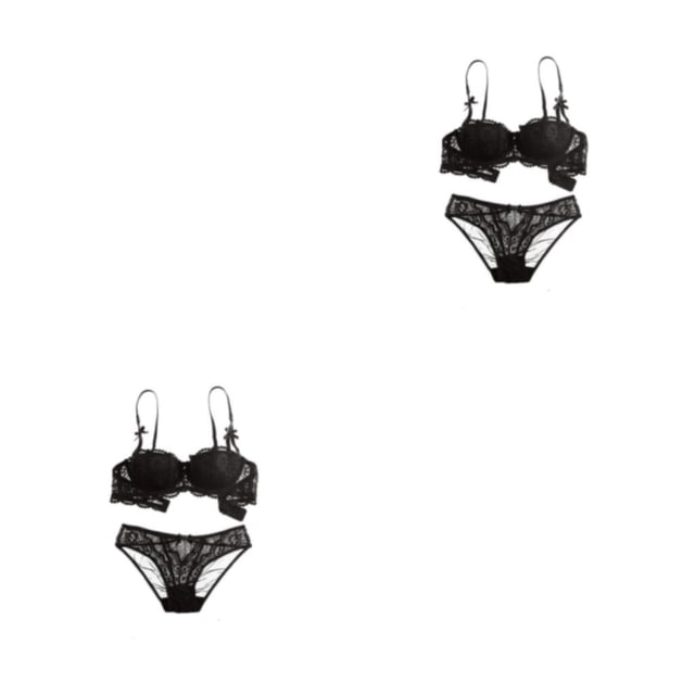 Sonducket Conjunto de sujetadores de copa 1/2, Bralette de encaje a la moda para mujer, correa ajustable transpirable, ropa interior de realce Negro 70A 2Conjunto
