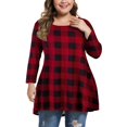 thumbnail image 3 of DPTALR Femmes Décontracté Grande Taille Col Rond T-Shirt Imprimé à Carreaux Ample Manches Longues Hauts Blouse, 3 of 6