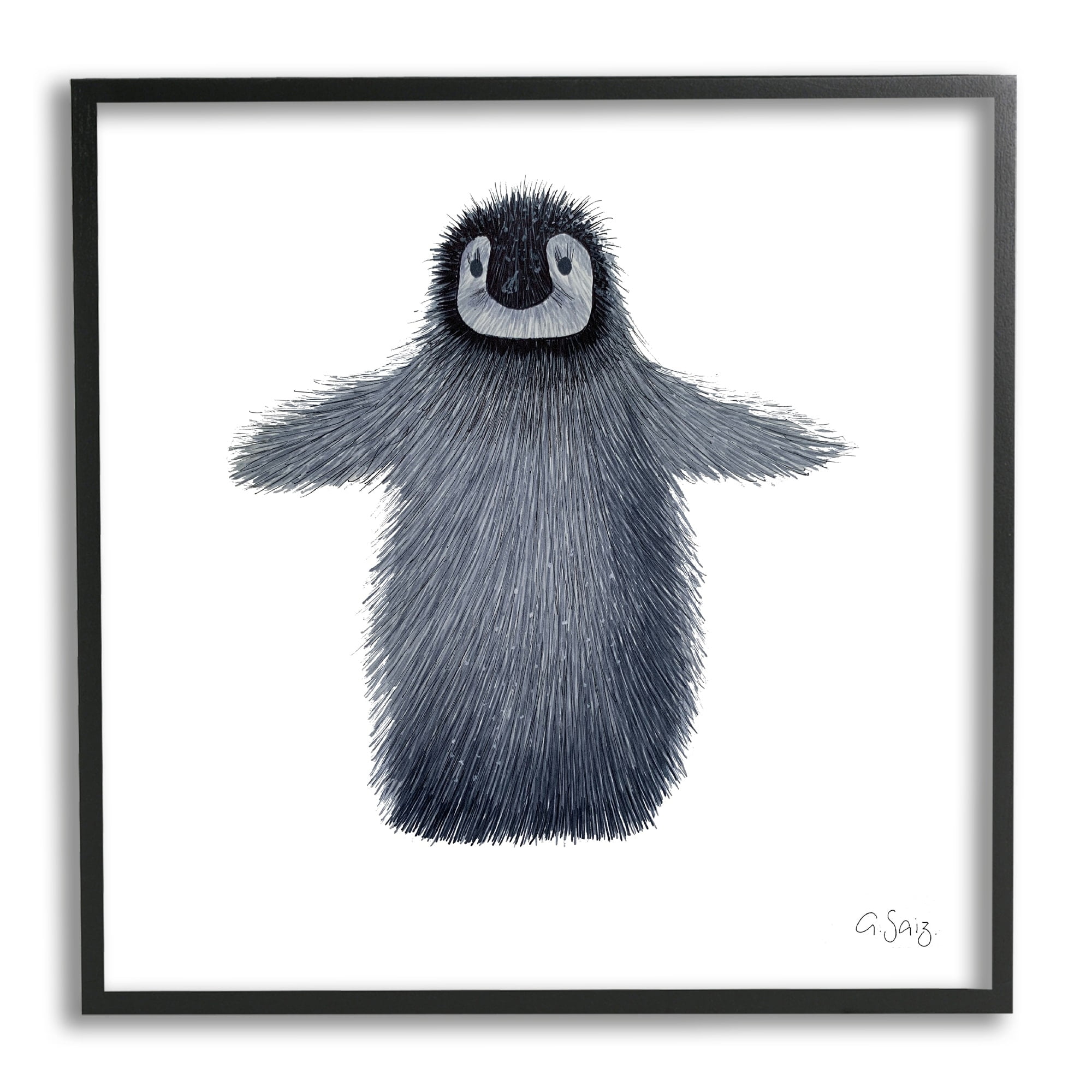 Stupell Industries Adorable Baby Penguin Bird Arctic Animal Illustration Framed Wall Art, 17 x 17, Design by Ale Saiz Studio