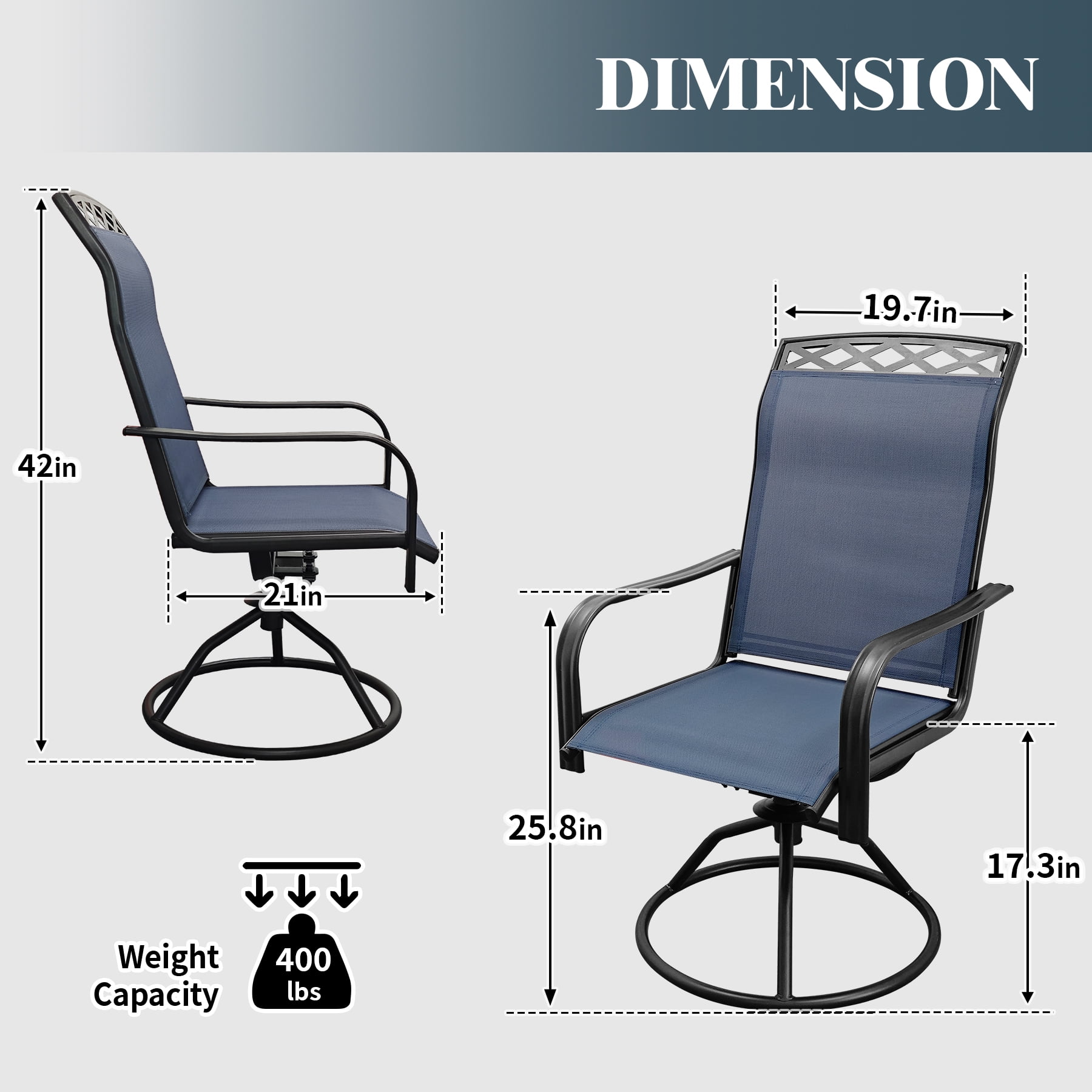Patio Swivel Dining Chairs Set of 2,Outdoor Swivel Rocker Patio Chairs with All Weather Textilene High Back Metal Frame,for Backyard, Porch, Garden & Lawn (Blue)