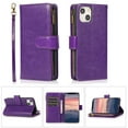 thumbnail image 1 of Nalacover Case for iPhone 14 Zipper Wallet Case, 9 Card Slots Holder Premium PU Leather Wrist Strap Handbag Flip Cover with Kickstand Magnetic Clasp Soft TPU Anti-Drop Case,Purple, 1 of 8
