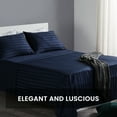thumbnail image 5 of Sleep Zone Striped Cooling Sheets Set King Size - Fitted Flat Sheet & Pillowcase Sets 4 Piece - Super Soft Stripe Bed Sheet, Easy Care, Deep Pocket (Navy Blue, CalKing), 5 of 7