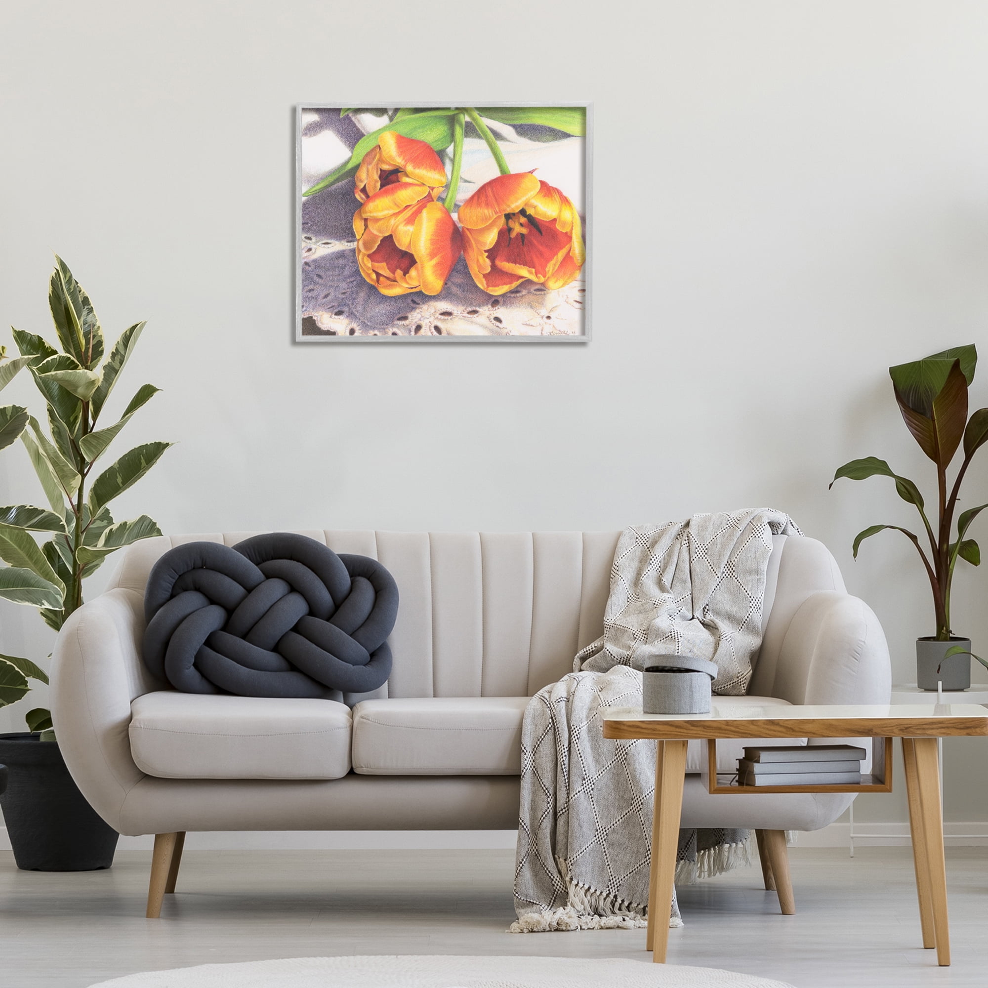 Stupell Industries Three Of A Kind Botanical & Floral Painting Gray Framed Art Print Wall Art, 30 x 24
