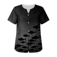 thumbnail image 5 of VBVC Women's Fish Print Notch Neck Tops , Casual Button Detail Shirts For Women,Ladies' Lightweight Loose Short Sleeve Blouses,Black,S-3XL, 5 of 8