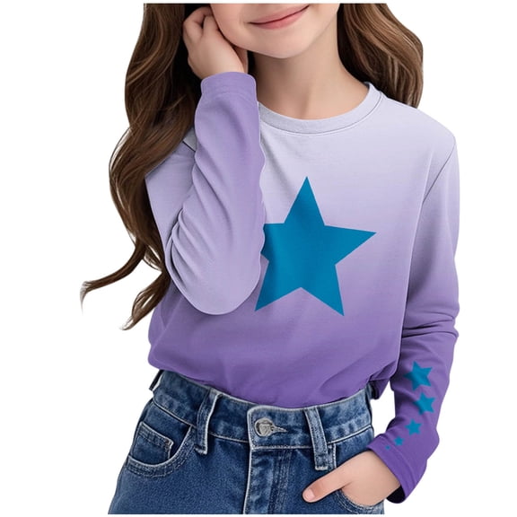 Bnwani Long Sleeve Toddler Shirt Crew Neck Casual Cute Printed Gradient Tops 3-4t