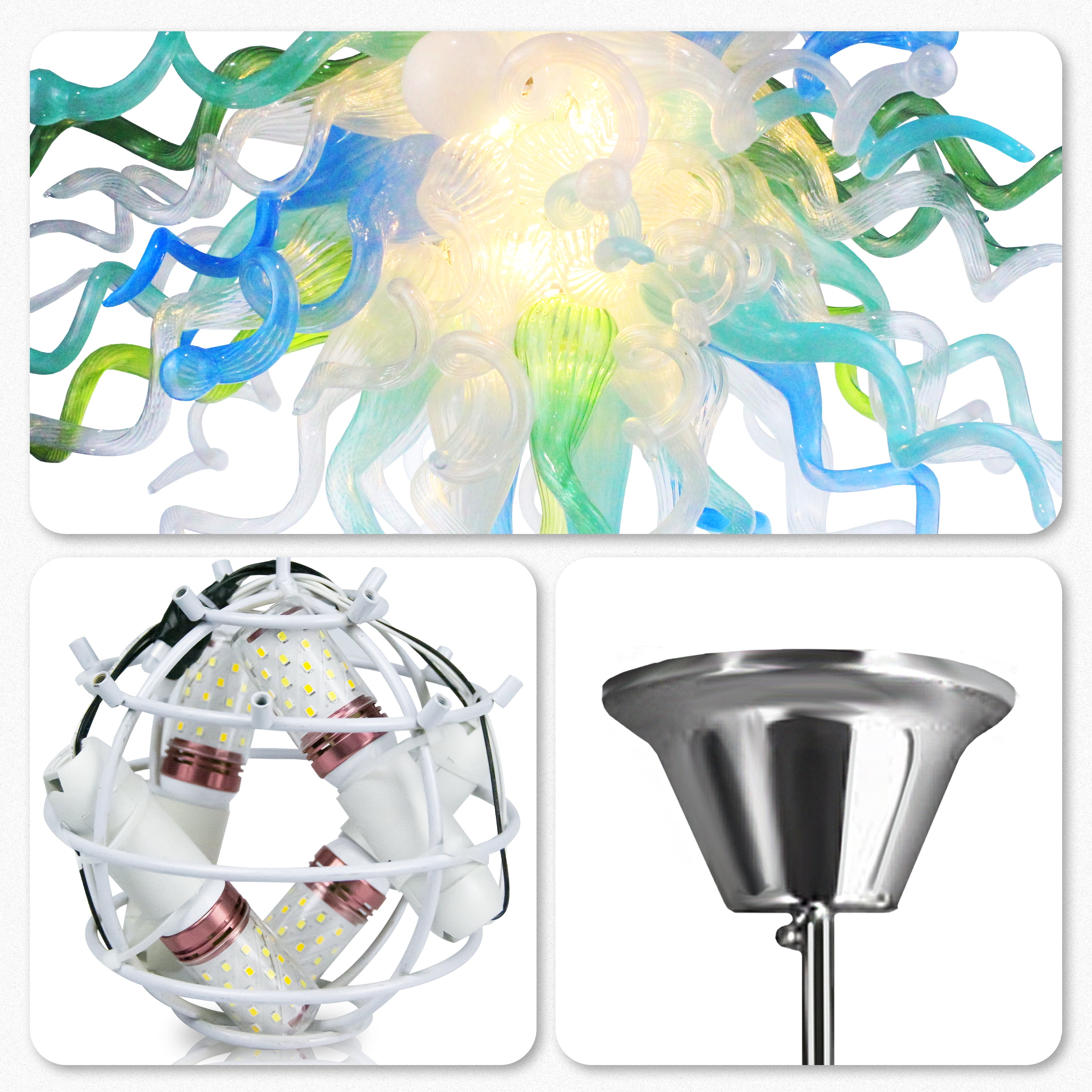 Longree Luxury Chandeliers Modern Hand Blown Glass Art Chandelier Ceiling Light Hanging Pendant Light Fixture Decor for Bedroom Bathroom living room Lobby Staircase Kitchen Island