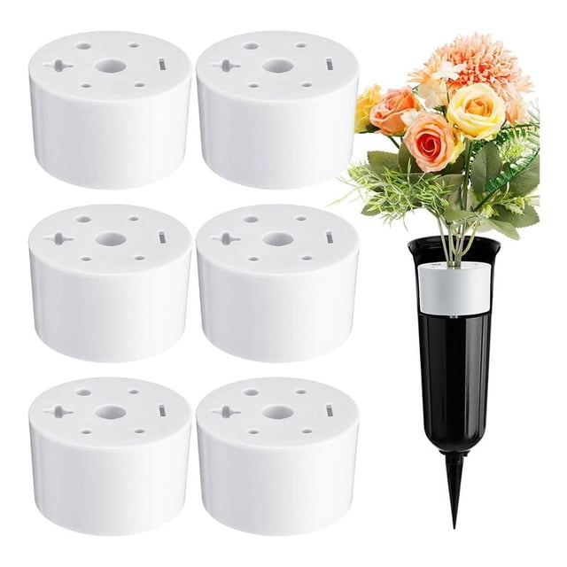 6 piezas de insertos de jarrón de tumba de cementerio, soporte de plástico para flores con 7 orificios cilíndricos reutilizables