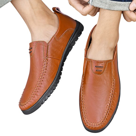 LSLJS Men's Leather Shoes, Oversized Men's Shoes Leather Pea Casual Leather Shoes Driving Lazy Shoes