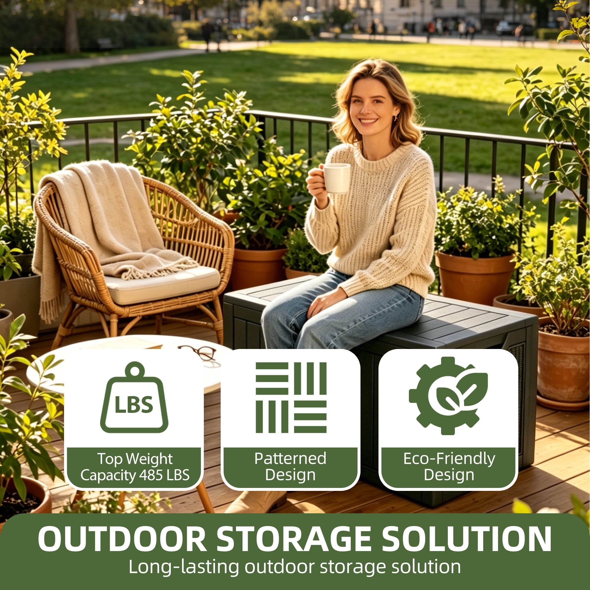 Uforic 100 Gallon Resin Deck Box, Waterproof Lockable Outdoor Storage Box for Patio Cushions Garden Tools Pool Supplies, Gray