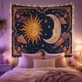 thumbnail image 2 of Celestial Sun and Moon in Night Sky with Floral Border, Serene Boho for Cosmic Harmony Lovers, Bohemian Nature Wall Decor, Housewarming Gift, Tapestry Wall Hanging for Bedroom and Living Room, 2 of 7