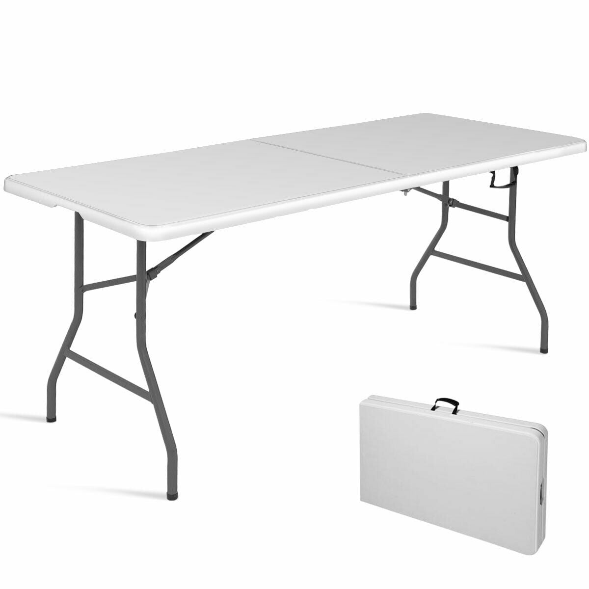 6' White Plastic Folding Training Table Picnic Party Camp Dining 220lbs Capacity 