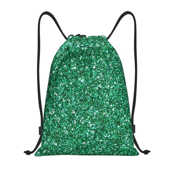 Fotbe Green Glitter Bolsa Mochila con Cordón Estampada, Bolsa de Gimnasio Deportiva, Bolsa Cinch, Bolsa con Cordón para Hombres y Mujeres-Medium
