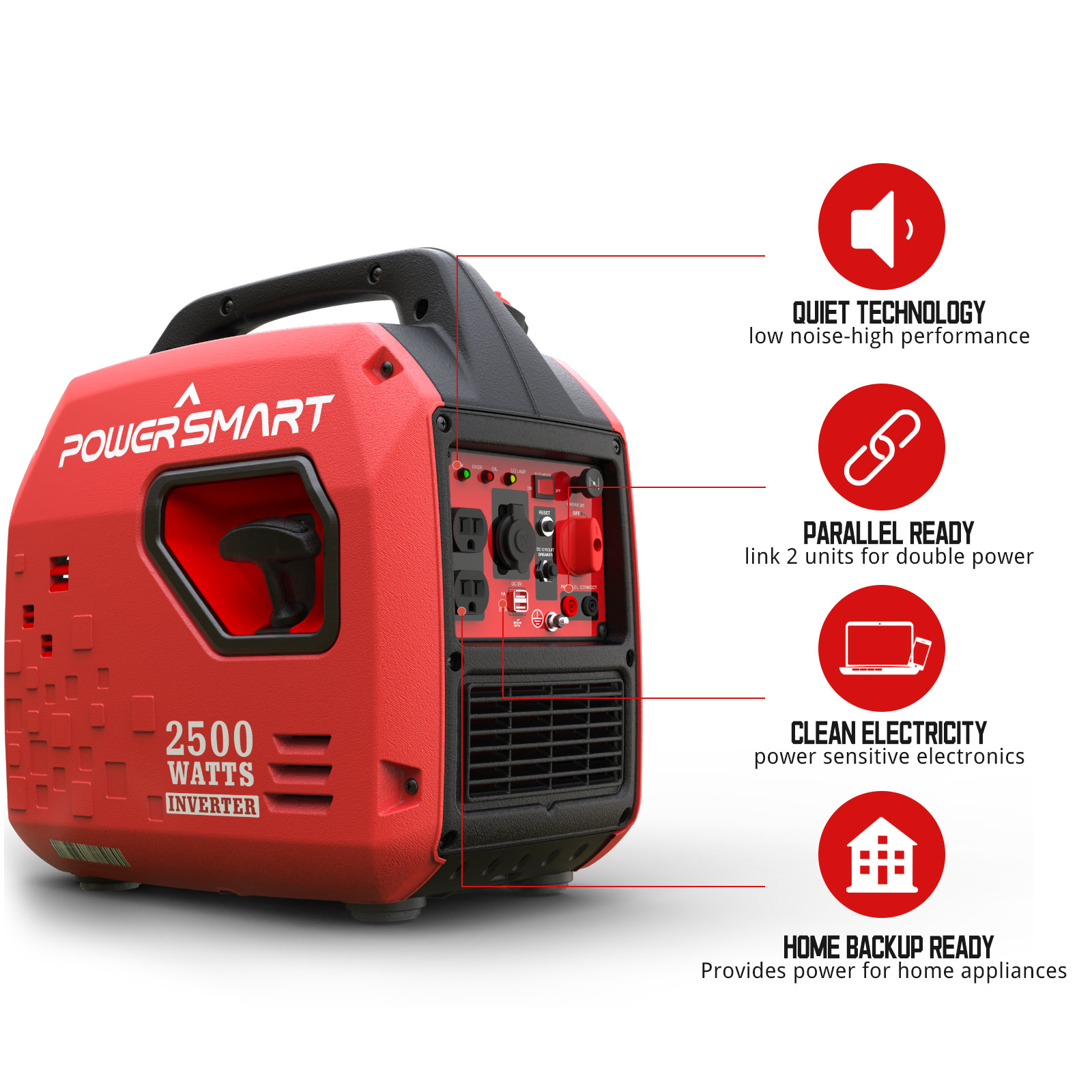 PowerSmart 2500Watt Portable Inverter Gas Powered Generator for Outdoors Camping,Low Noise - image 4 of 6