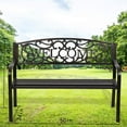 thumbnail image 7 of 50" Metal Patio Garden Bench, Steel Frame Porch Chair with Armrests Outdoor Bench Park Yard Outdoor Furniture for Patio, 7 of 7