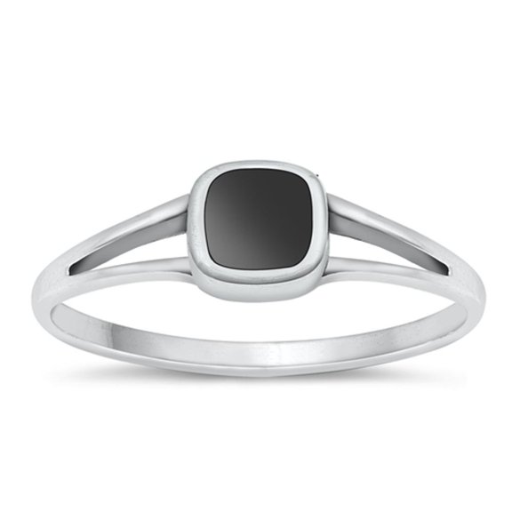 CHOOSE YOUR COLOR Black Simulated Agate Double Shank Ring .925 Sterling Silver Band CZ Female Size 10