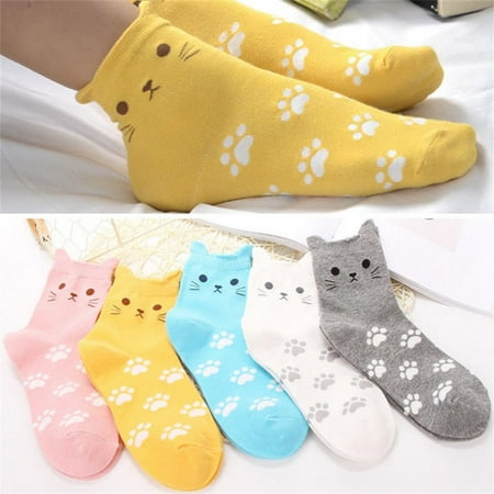 

Leylayray Compression Socks For Women Fashion Women Cute Cartoon Cat Footprints Pattern Casual Socks Cotton Tube Sock (Buy 2 Get 1 Free)