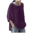 thumbnail image 2 of Cuoff Blouses for Women Casual Solid Color Loose Cotton Linen Medium Sleeve Large Size Womens Tops Purple S, 2 of 5