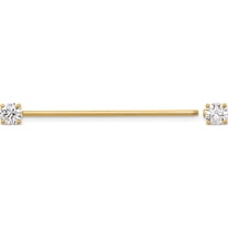 14K Yellow Gold 16 Gauge Polished 3Mm Cz Industrial Body Jewelry(Length 48.5) - Jbsp