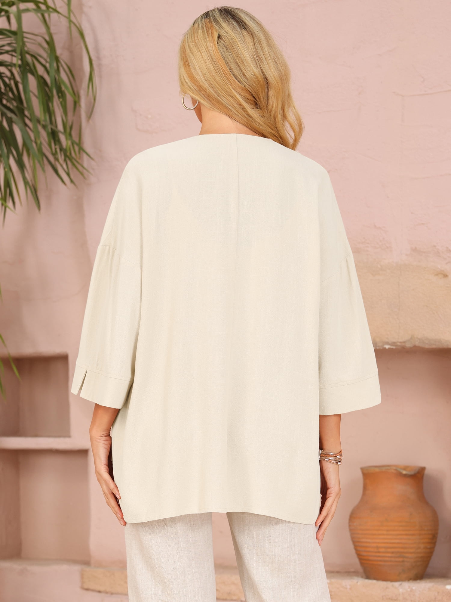 DARING DIVA Women's 3/4 Sleeve Open Front Lightweight Shrug With Pockets M Khaki