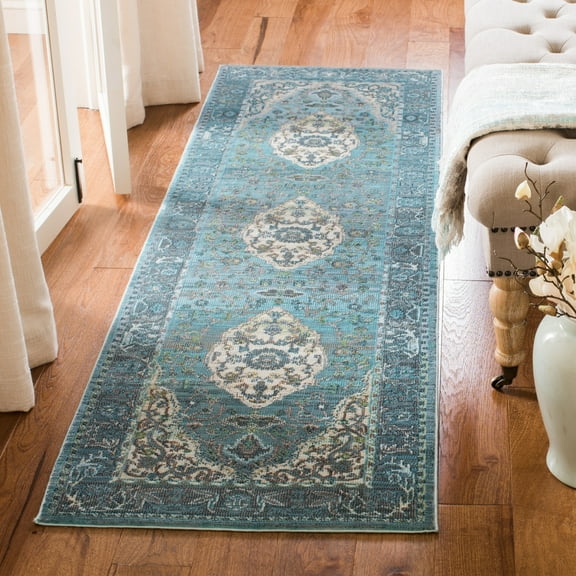 SAFAVIEH Luxor Amadine Floral Bordered Runner Rug, Turquoise/Beige, 2'2" x 7'