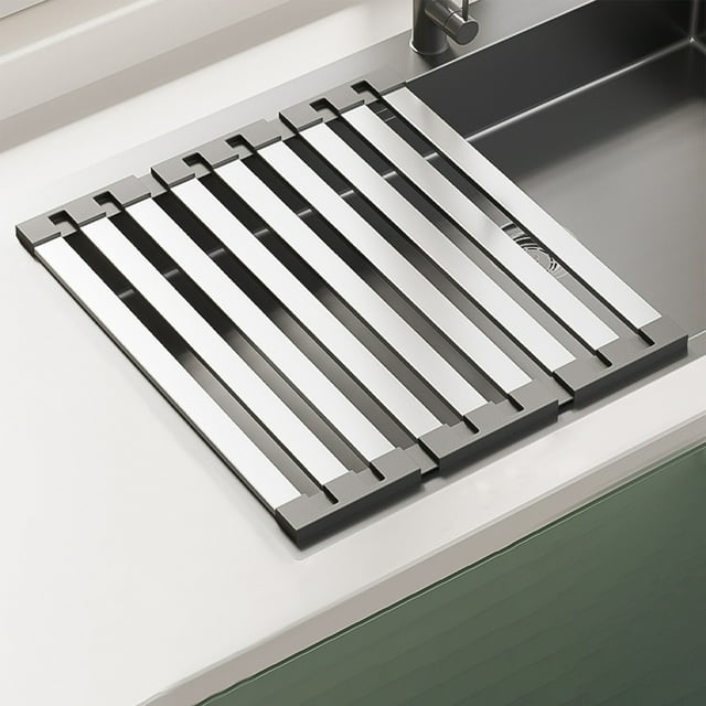 pstuiky Escurridor de acero inoxidable para fregadero de cocina escurridor de platos cesta de drenaje retráctil plegable
